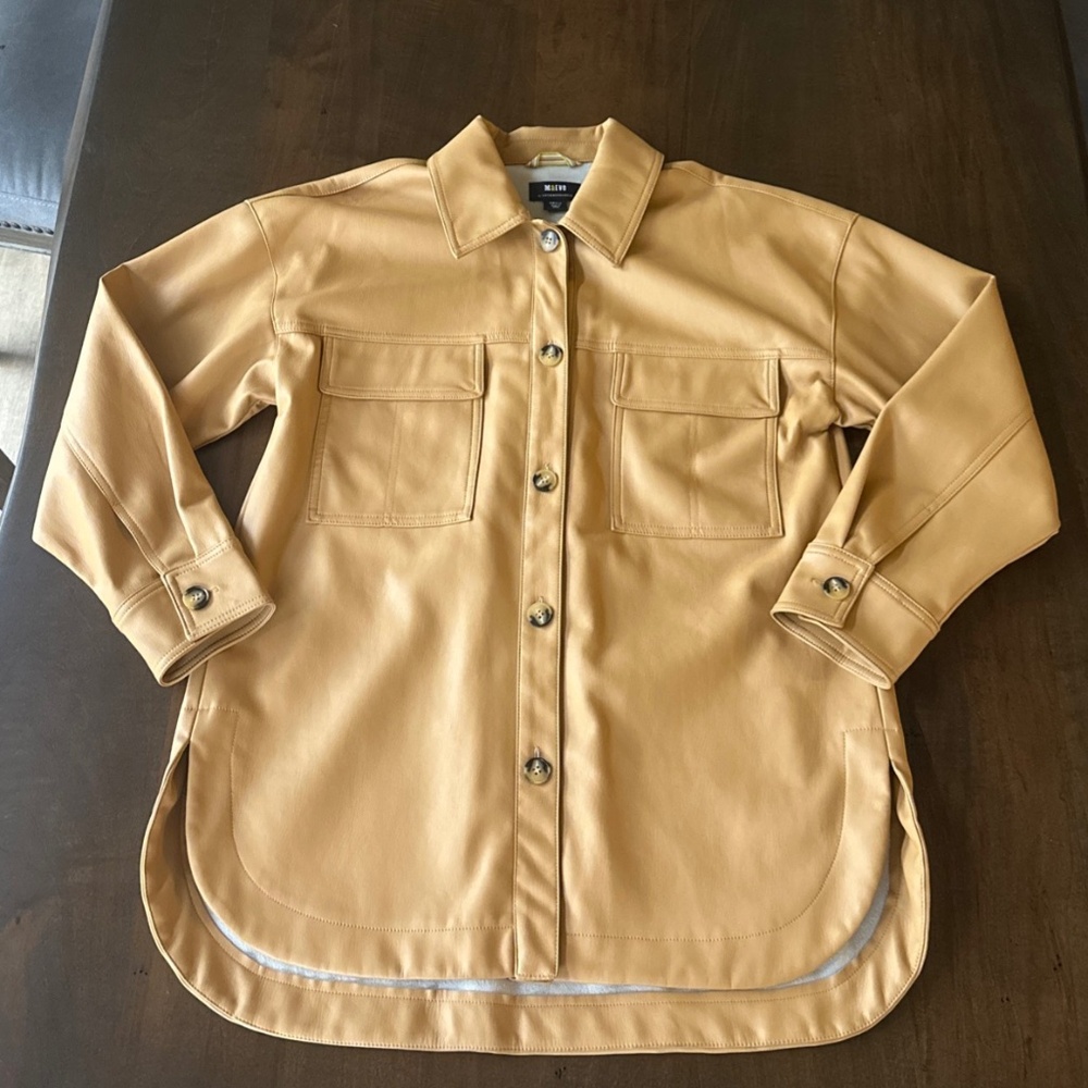 $168 Anthropologie Maeve Faux Leather Oversized Shirt Jacket Shacket Size S NEW